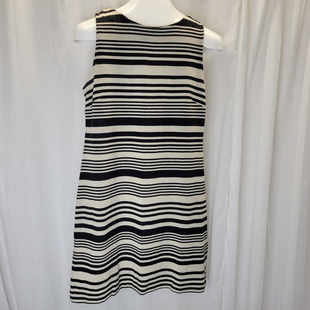 Donna Ricco Sheath Dress Striped Black and Tan w/ Pink Back Zip, M
